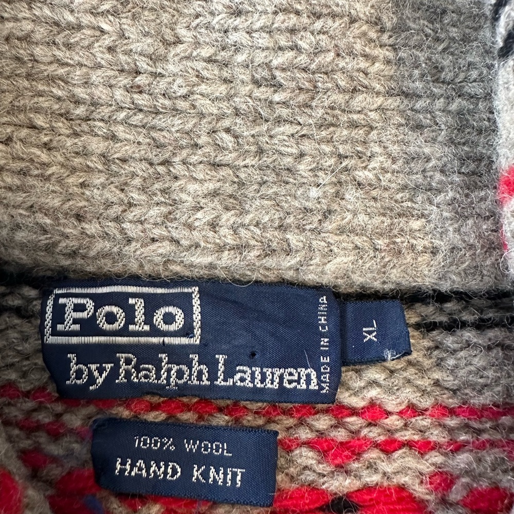 Ralph Lauren Gray and Red Zip Up Sweater Hand Knit 100% Wood For Large size - Picture 5 of 11
